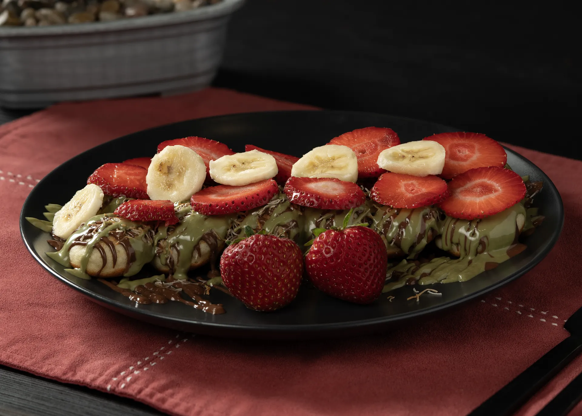 Strawberry Banana Dubai ChocolateMini Pancakes
