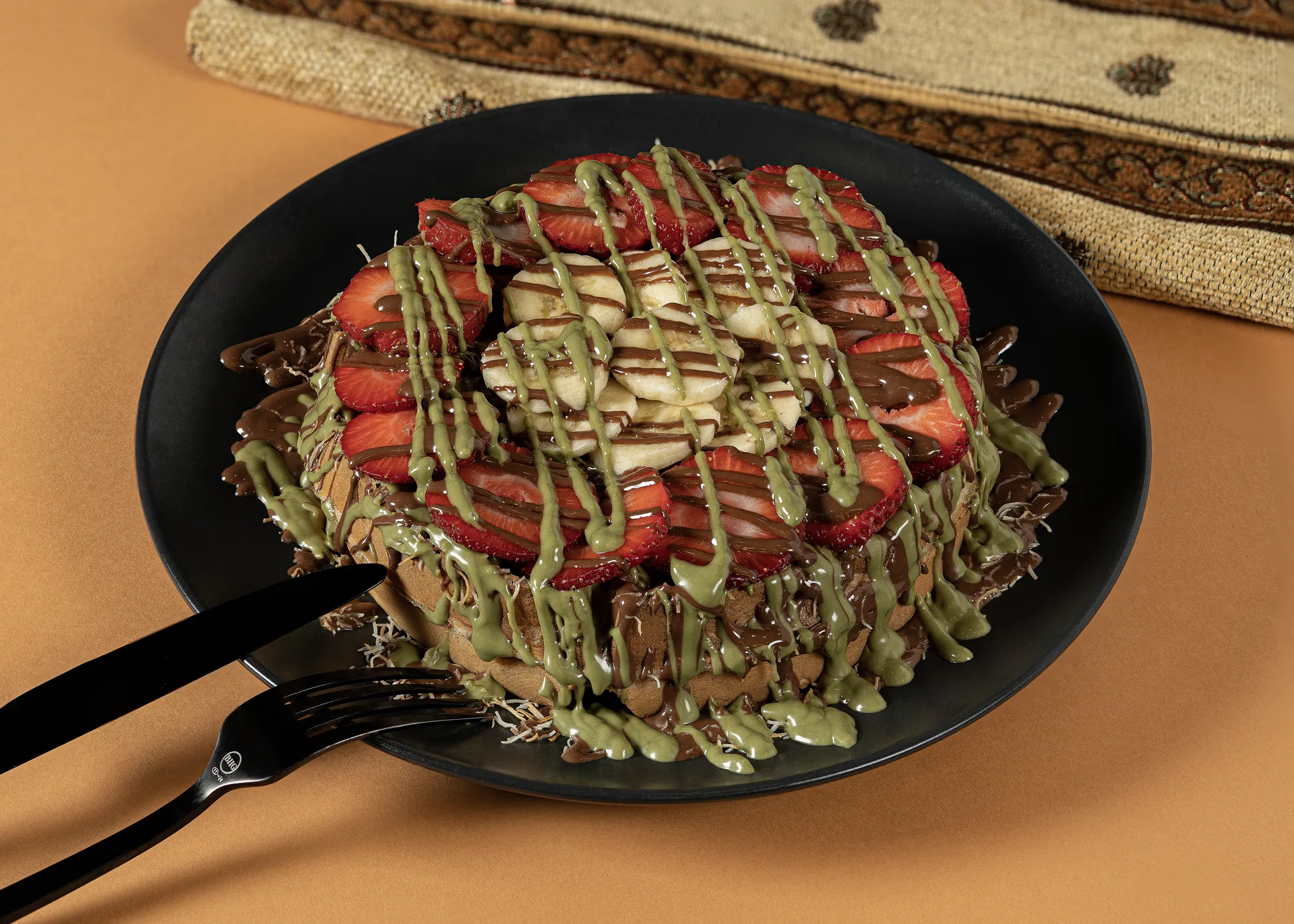 Strawberry Banana Dubai Chocolate Waffle